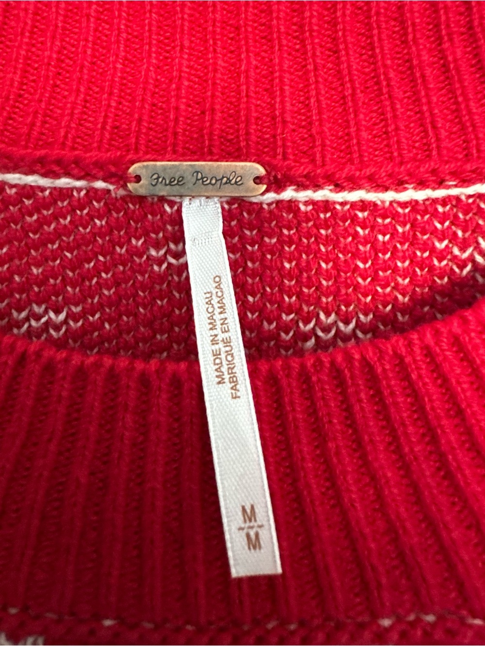 Free People Red & White Oversized Cropped Knit Sweater M - Picture 4 of 6